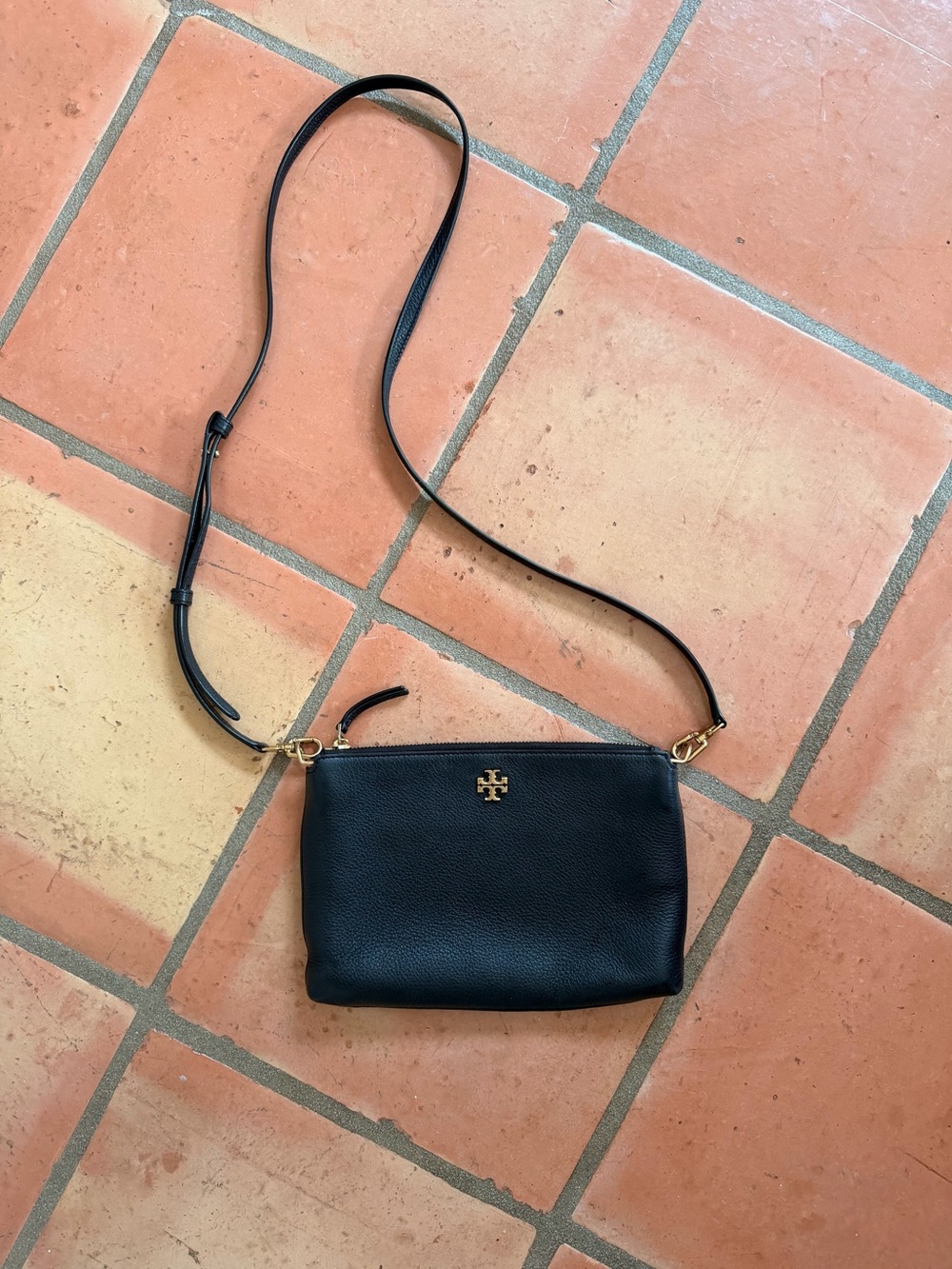 Tory Burch Black Leather Crossbody with Gold Logo Accent